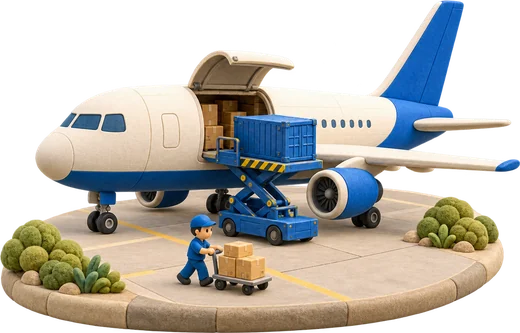 Intrasia.id Air Freight illustration: parcels loaded onto a cargo plane
