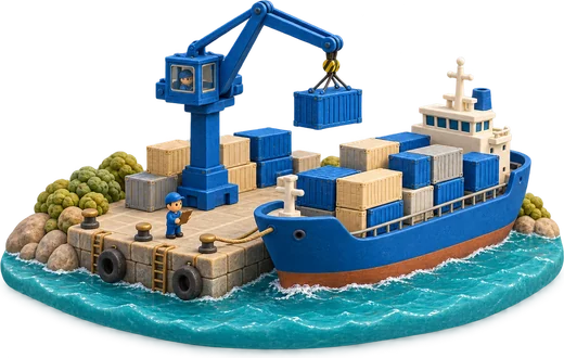 Intrasia.id Sea Freight illustration: containers loaded onto a cargo ship
